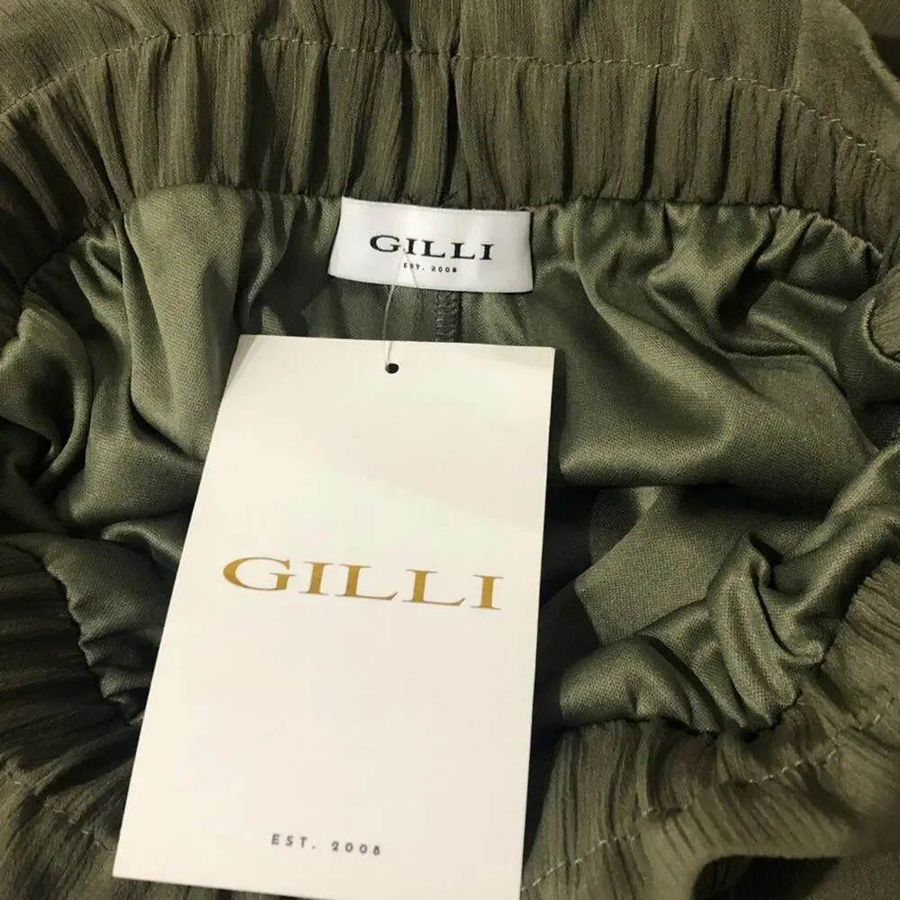 Gilli Sample Women's Gathered Waist Wide Leg High Waist Tie Belt Pants SIZE Smal